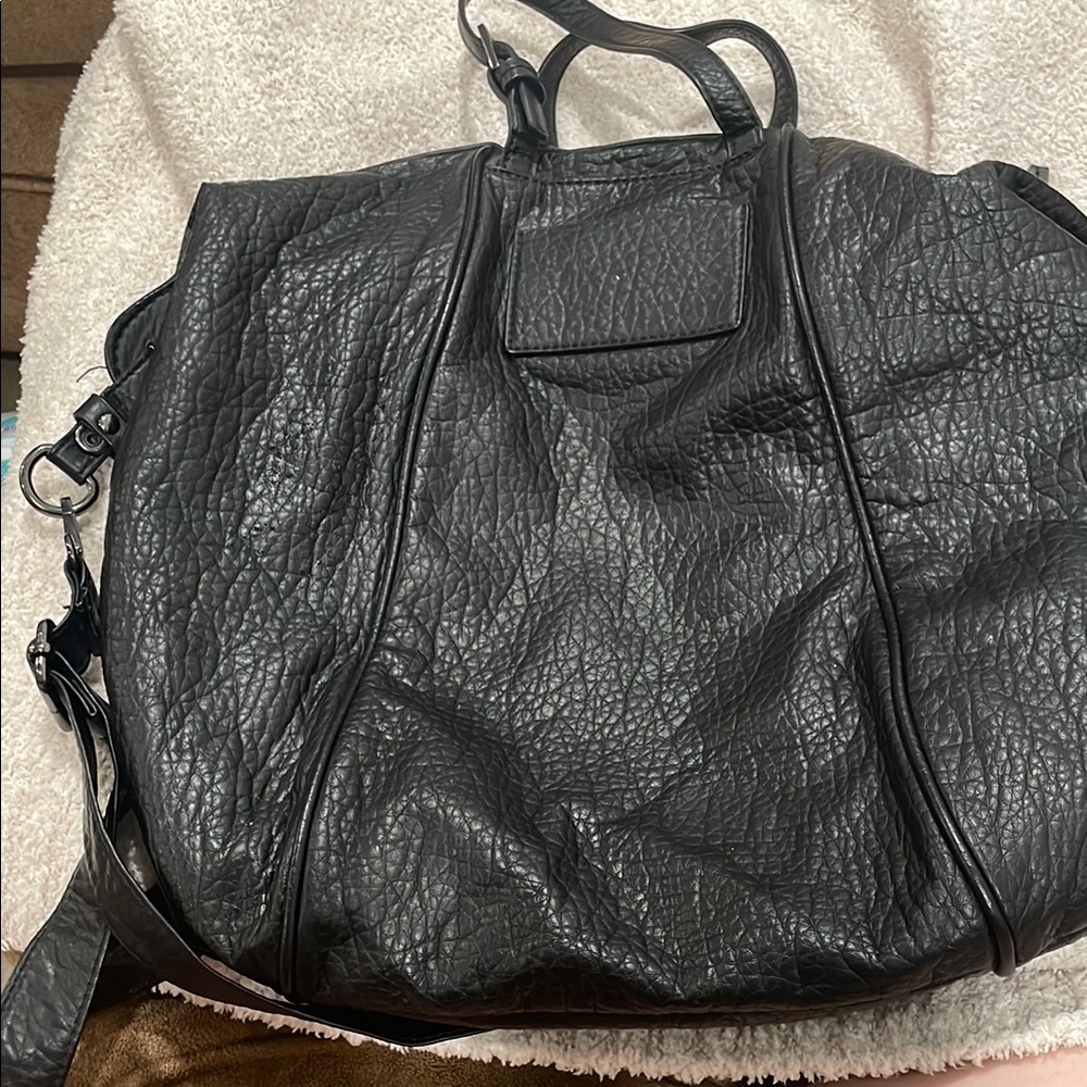 Black Textured Leather Tote Bag